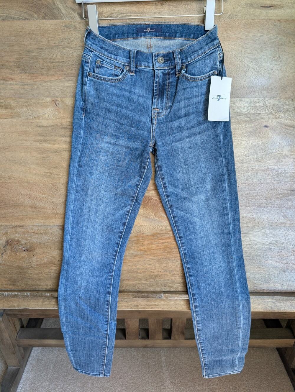 NWT 7 For All Mankind Skinny Jeans Womens 23 Blue Denim Stretch High-Waisted